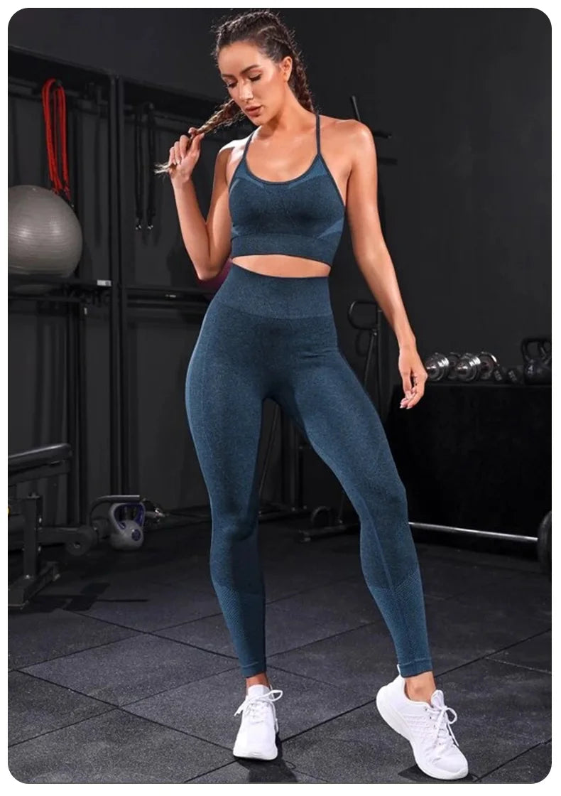 2 Pieces Women's Tracksuit Seamless Yoga Set Workout Sportswear Gym Clothing High Waist Leggings Fitness Sports Suits - AMULET RING STORE