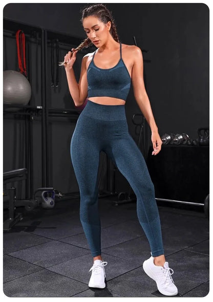 2 Pieces Women's Tracksuit Seamless Yoga Set Workout Sportswear Gym Clothing High Waist Leggings Fitness Sports Suits - AMULET RING STORE