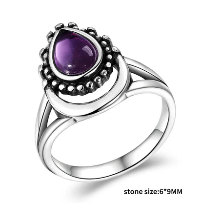 Luxury Vintage Ring Natural Amethyst Rings S925 Silver Jewelry Wedding Anniversary Party Ring Gifts for Women