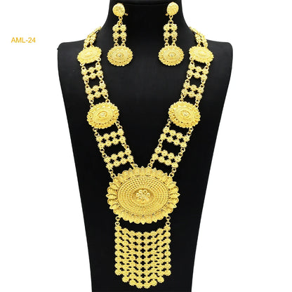 New Big Italian 24k Gold Plated Jewelry Set For Women Indian Dubai Party African Necklace Sets Bridal Gifts Arabic Jewelry Sets