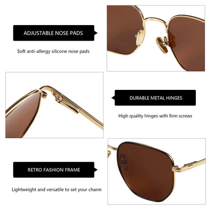 ZENOTTIC Hexagon Polarized Retro Sunglasses for Men Women-Vintage Metal Frame Design UV Protection Trendy Fashion Shades