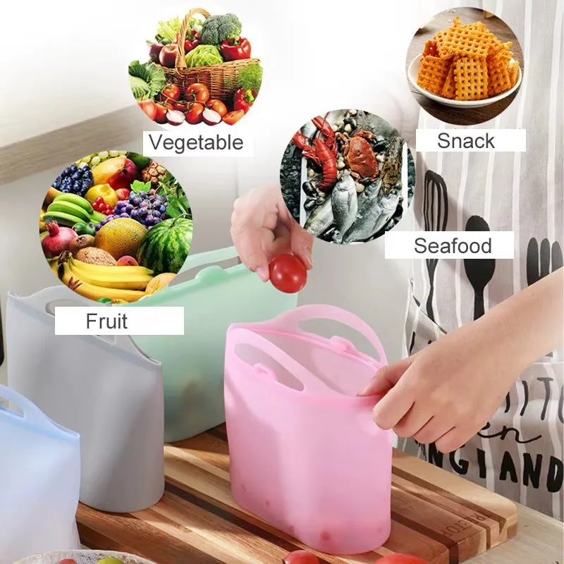 Silicone Zipper Bag,Reusable Multifunctional Fresh-keeping Storage Bag,Refrigerator Cooler Bags,Picnic Box(1000ml;1200ml) - AMULET RING STORE