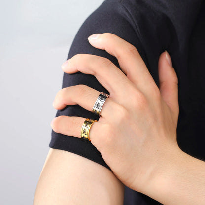 Jeshayuan Quran Rings Muslim Islamic Halal Ring Arabic God Stainless Steel 8mm Wide Religious Allah Ring For Men