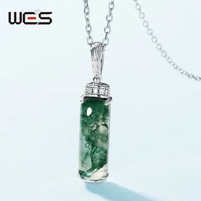 WES 100% 925 Silver Natural Unique Boho Moss Agate Pendant Necklace for Woman Earth Day Forest Jewelry Engagement Gift Wholesale - AMULET RING STORE