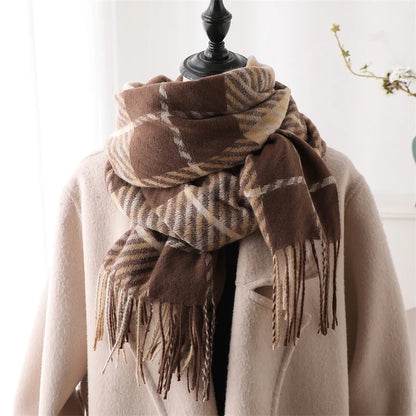 Warm Cashmere Blanket Women Travel Winter Scarf Fashion Plaid Pashmina Thick Shawl Wraps With Tassel Casual Bufanda Poncho New - AMULET RING STORE