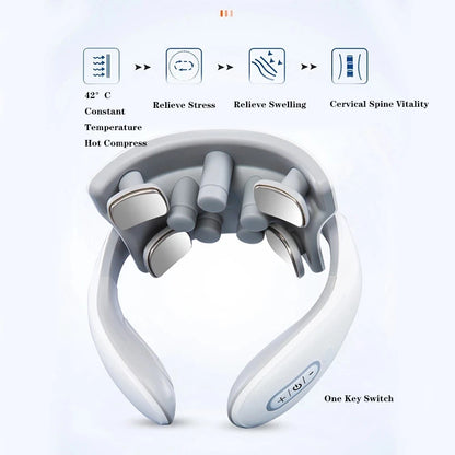 Vibration Neck Masssger Rechargeable Low Frequency Pulse Cervical Massager Smart Electric Neck Massager Hot Compress Massage