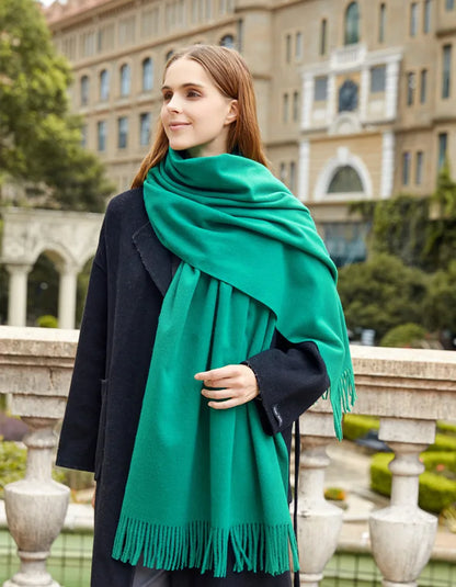 Classic Simple Solid Wool Blend Scarf Women Men Fall Winter High Quality Woolen Shawl Thick Warm Tassel Muffler Female Male Wrap