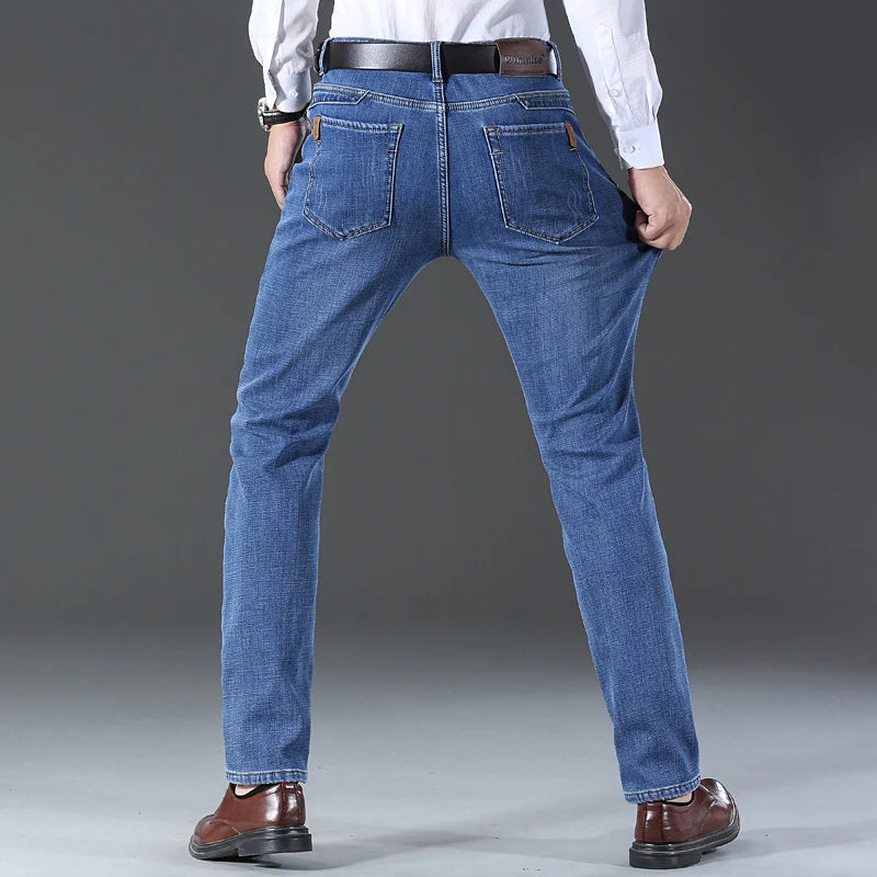 Men New Business Men's Jeans Casual Straight Stretch Fashion Classic Blue Black Work Denim Trousers Male Brand Clothing 28-40