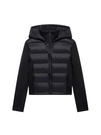Hooded Patchwork Padded Jacket Coat with Pockets for Women, Long Sleeve, Front Zipper, Female Outerwear, Chic Tops, Fashion