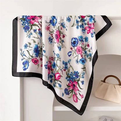 New Floral Print Hair Scarf Women Kerchief Neck Tie Hand Wrist Foulard Shawl Wraps Head Hijab Bandana Echarpe - AMULET RING STORE