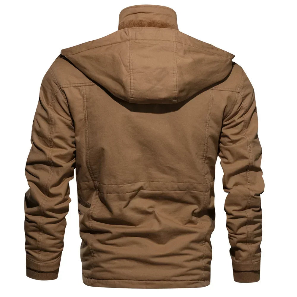 Men's Hooded Winter Jackets Plush Thickened Coat Autumn Large Tactical Cotton Medium And Long Work Clothes Bomber Tactical Coats