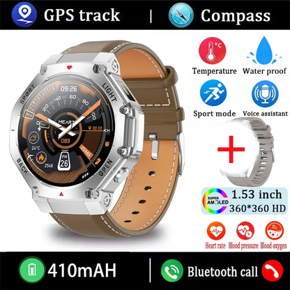 2025 New Men Sports Smart Watch GPS AMOLED Heart Rate Monitoring LED Flashlight NFC Bluetooth Call 3ATM Waterproof Smartwatches