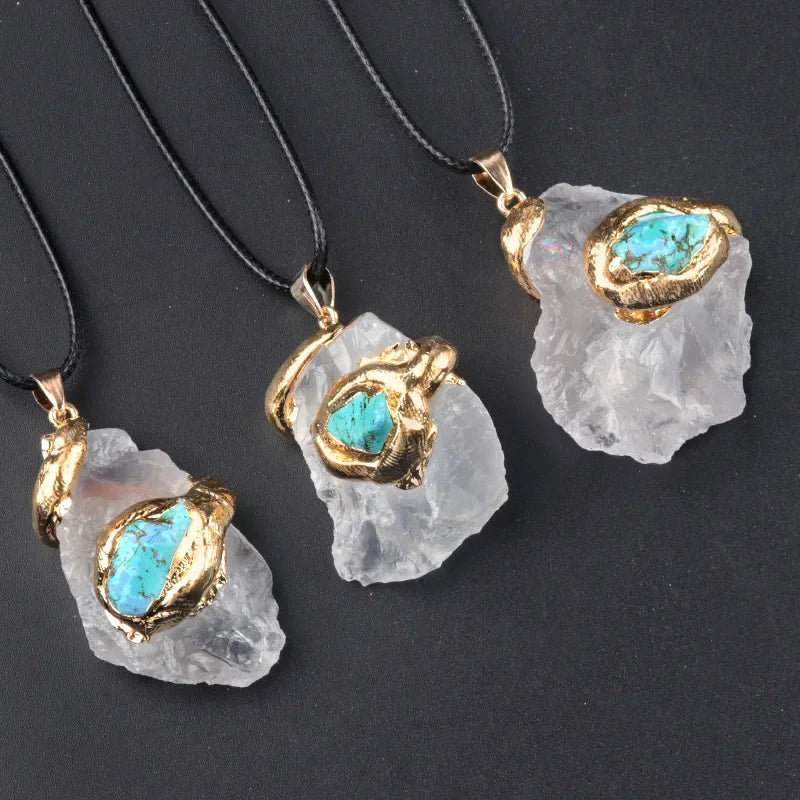 Natural Stone Gold Plated Pendant Necklace Irregular Gilt snake shape Crystal Link Healing Crystals Stone Necklaces For Women