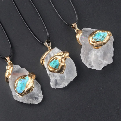 Natural Stone Gold Plated Pendant Necklace Irregular Gilt snake shape Crystal Link Healing Crystals Stone Necklaces For Women