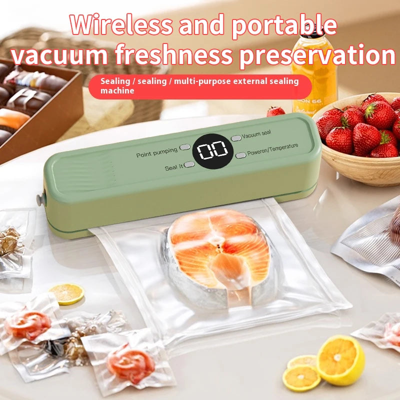 Wireless Vacuum Sealer Machine - 60KPA Powerful Suction, Portable Food Saver with 3 Temperature Levels,External Pumping Function - AMULET RING STORE