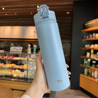 Tyeso 600/750ML Thermos Bottle With Straw Stainless Steel Car Thermal Cup Sports Water Bottles Keeps Cold and Hot Thermal Mug