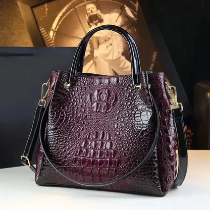 Genuine Leather Women Handbags New Tote Bag Fashion Crocodile Print Bucket Bag Retro Shoulder Messenger Bags Trend 2025