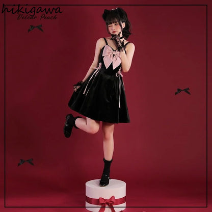 Hikigawa Woman Dresses Lolita Y2k Vestidos De Mujer Bandage Slim Dress Sexy Clothes Velvet Robe Femme Sleeveless Women Dresses - AMULET RING STORE