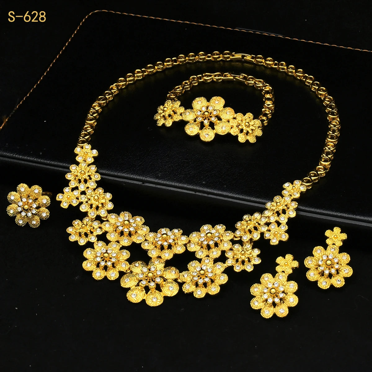 France Luxury Dubai 24k Gold Color Jewelry Set For Women Bridal Wedding Necklace And Earrings Set African Choker Party Gifts