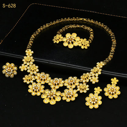 France Luxury Dubai 24k Gold Color Jewelry Set For Women Bridal Wedding Necklace And Earrings Set African Choker Party Gifts