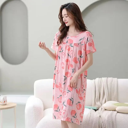 Women summer cotton nightgowns short-sleeved Korean loose big yards 4XL fit 100 kg nightshirt female floral print night dress