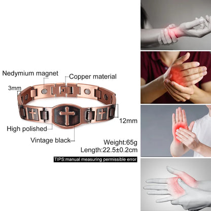 Cross Magnetic Bracelet Copper Energy 12mm Wristband Magnetic Bracelet Men Chain Link Vintage Masonic Ethnic Tribal Jewelry Men