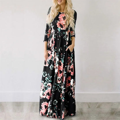 Women Summer Long Dress 2025 Floral Print Boho Beach Dress Ladies White Maxi Evening Party Dress Sundress Vestidos de festa