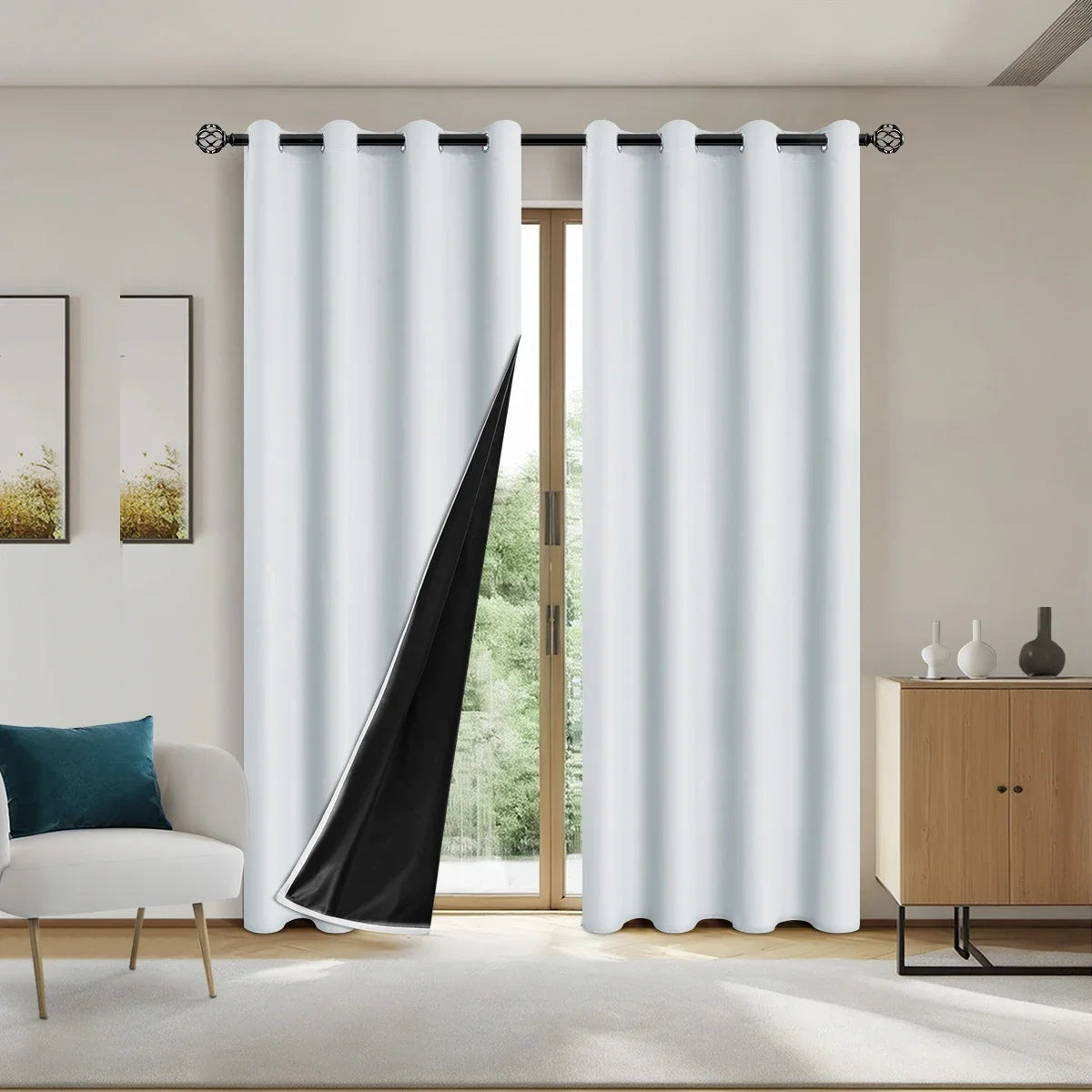 2pcs Modern 100% Blackout Curtain with Coated Lining, Solid Window Curains for Bedroom, Living Room, Dining Room, Home Decor - AMULET RING STORE