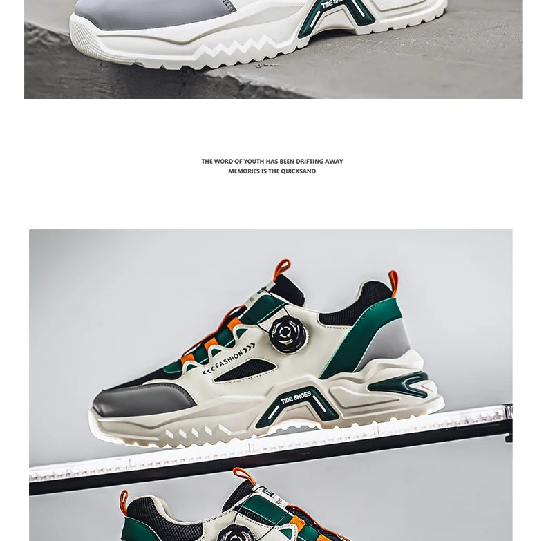 Men's Korean rotating buckle fashion casual sports shoes four season soft soled non slip outdoor running shoes student sneakers - AMULET RING STORE