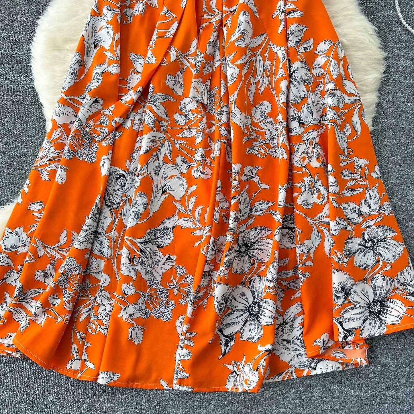 Elegant Boho Floral Print Floral Pleated Maxi Long Dress Female V Neck Puff Sleeve Belt Dresses Women Summer Dress Robe