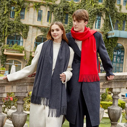 Classic Simple Solid Wool Blend Scarf Women Men Fall Winter High Quality Woolen Shawl Thick Warm Tassel Muffler Female Male Wrap