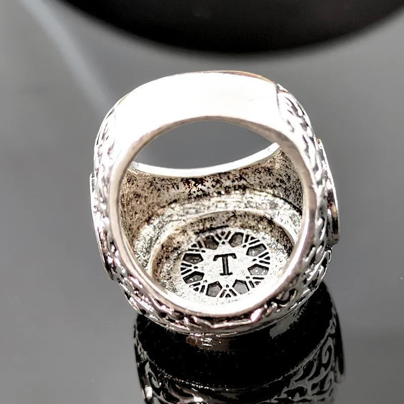 Silver Color Inlaid Multi-color Zircon Finely Carve Islamic Faith Scripture Ring AMULET RING STORE