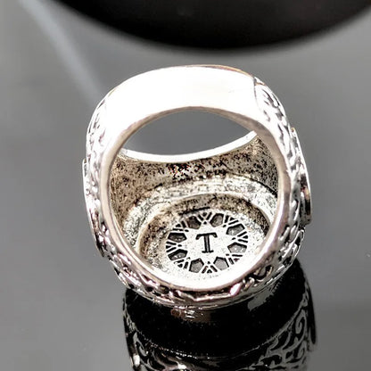 Silver Color Inlaid Multi-color Zircon Finely Carve Islamic Faith Scripture Ring