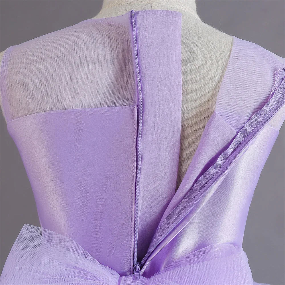 Lovely Yellow Flower Girl Dress Baby First Communion Gowns Wedding Thin Length Bow Belt Kids Birthday Gift Ball Party Clothing