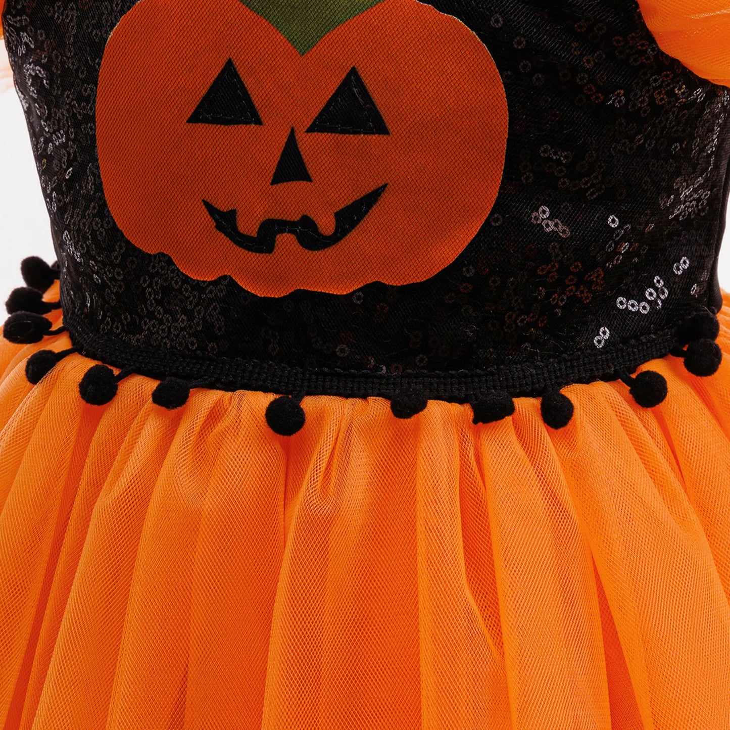 Baby Girl Halloween Costume 0-3 Yrs Little Girl Fantasy Dress Children Pumpkin Skeleton Print Fluffy Gown Kids Cute Orange Frock