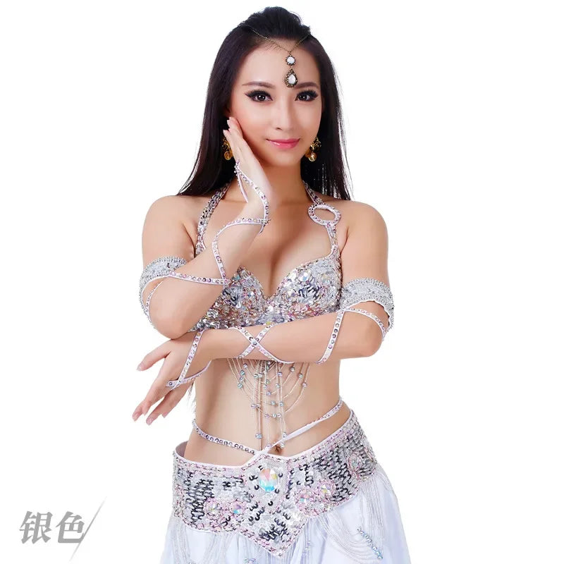 Hot Selling Ladies Beaded Sequins Belly Dance Accessories Belts + Bra Samba Costume Club Bra