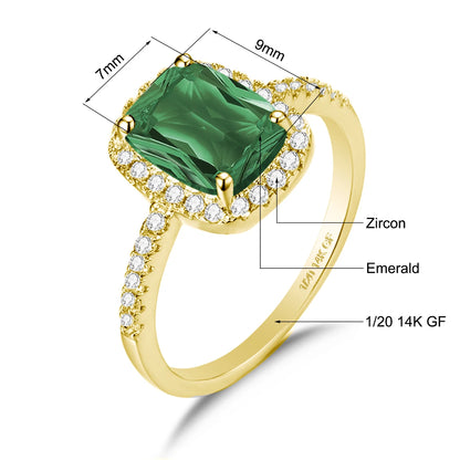 Solid 14K Gold Filled Aquamarine Ring for Women Retro Halo Design Gemstone Ring for Party Mother's Day Gifts Vintage Jewellery