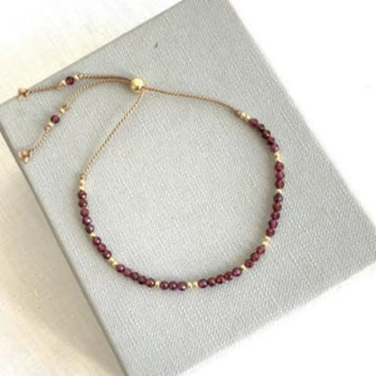 Garnet Gemstone bracelet, Birthstone January gift, dainty adjustable silk cord bracelet