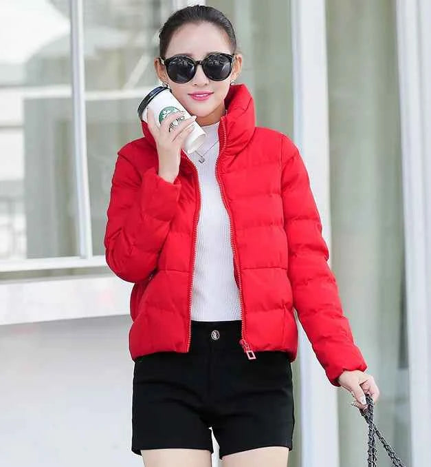 Red Quilted Padded Duck Down Short Woman Coat Thick Padding Jackets for Women Black Cropped Harajuku Fashion Winter Outer 2025