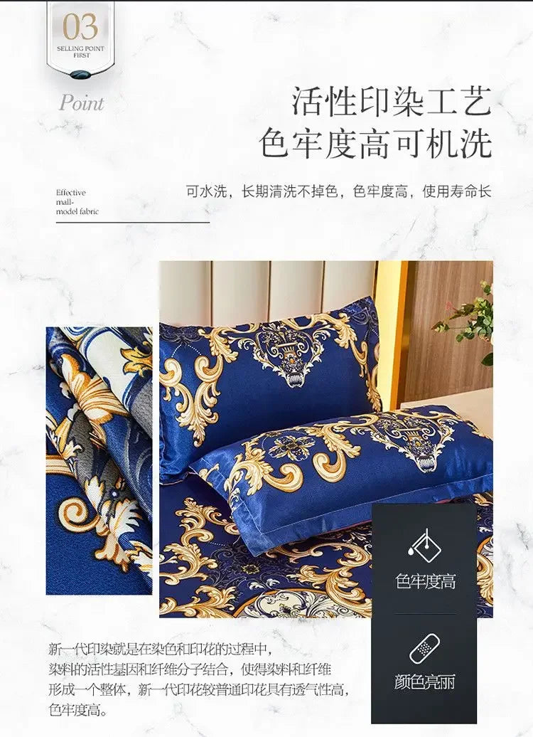 3Pcs/Lot Double Bed Sheet Set Classic Lace Royal Blue Bed Sheet Bed Skirt