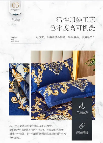 3Pcs/Lot Double Bed Sheet Set Classic Lace Royal Blue Bed Sheet Bed Skirt