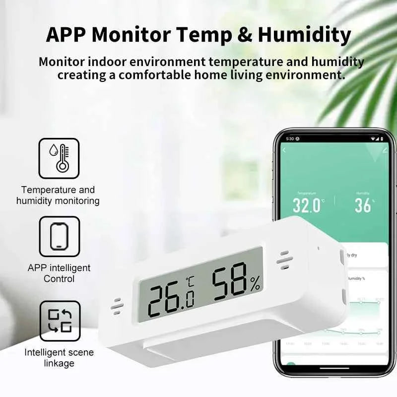 Tuya WiFi Mini Temperature Humidity For Smart Home Thermometer Hygrometer APP Remote Alarm Work with Google Home Yandex Alexa - AMULET RING STORE
