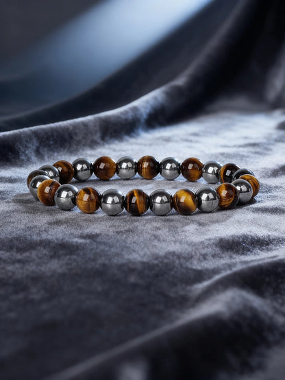 Hematite & Red Tiger's Eye Bracelet Men Natural Stone Cylinder Bead for Energy Protection Reiki Charm Courage Jewelry Women Gift