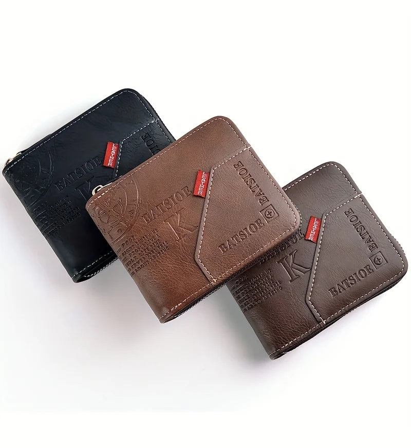 Men's Wallet Made of PU Wax Oil Skin Purse for Men Coin Purse Short Male Card Holder Wallets Zipper Around Money Coin Purse - AMULET RING STORE