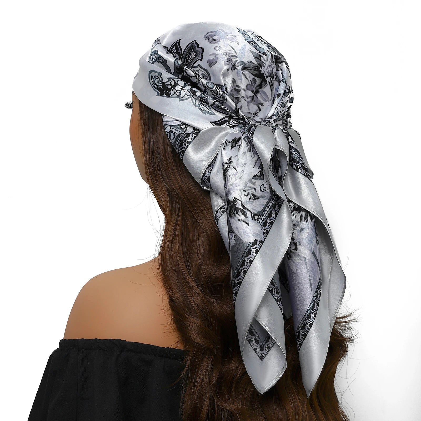Head Scarf Women Luxury Brand Square 90*90cm Silk Foulard Satin Bandana Cheveux Soft Neckerchief Hijab Hair Scarves For Ladies - AMULET RING STORE