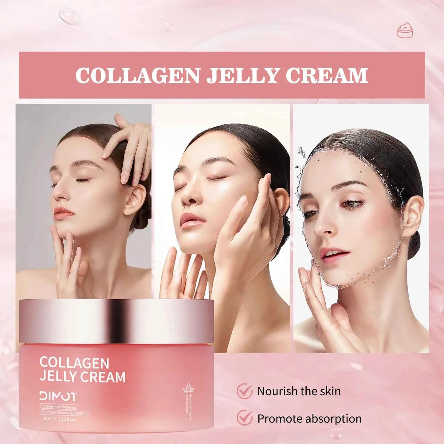 DIMOT Collagen Jelly Cream Niacinamide Tightening Soothing Moisturizing Anti-Aging Firmness Hydration Skincare Face Gel 100ml