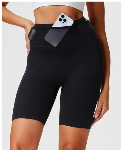 Marathon Compression Shorts with Waistband Pocket Men Women Quick Dry Nylon Workout Tights for Cycling Running Training