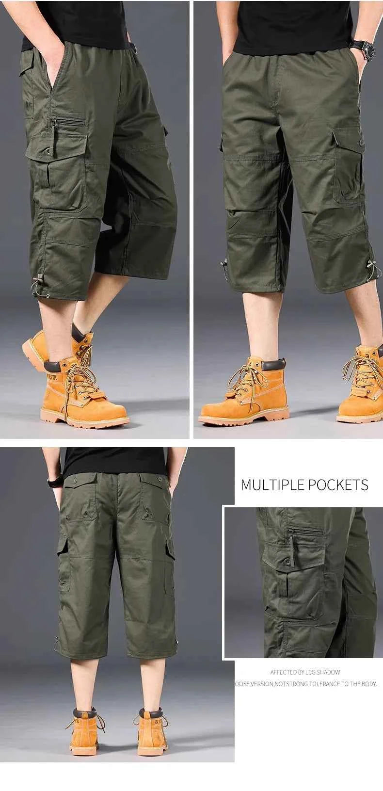 Knee Length Cargo Shorts Men's Summer Casual Cotton Multi Pockets Breeches Cropped Short Trousers Camouflage Shorts