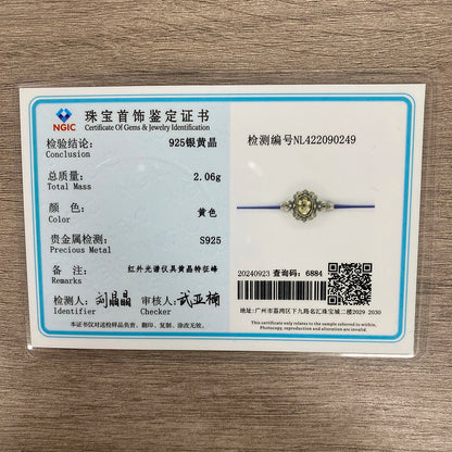 S925 Sterling Silver Citrine Ring Adjustable Stackable Bands Yellow Crystal November Birthstone Handmade Floral Boho Jewelry - AMULET RING STORE