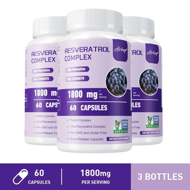 Resveratrol Complex - Support Circulatory Health, Healthy Aging, Antioxidants, Cardiovascular Health, Promotes Smooth Skin - AMULET RING STORE